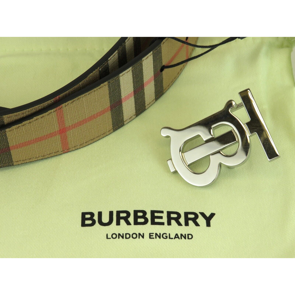$580 BURBERRY TB 35 BEIGE CHECK BLACK LEATHER REVERSIBLE LOGO BUCKLE BELT 95 38 - Picture 5 of 13